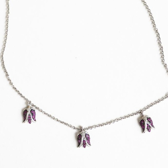 SOLD 14K WG Pink Sapphire Floral Dangle Necklace - Picture 4 of 8